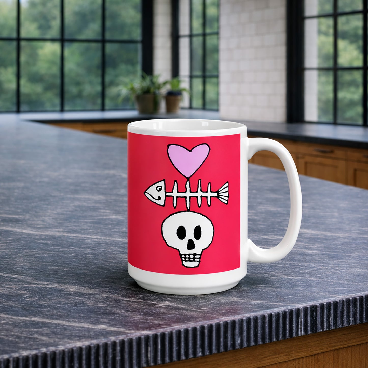 Fish Bone Heart 15 oz mug