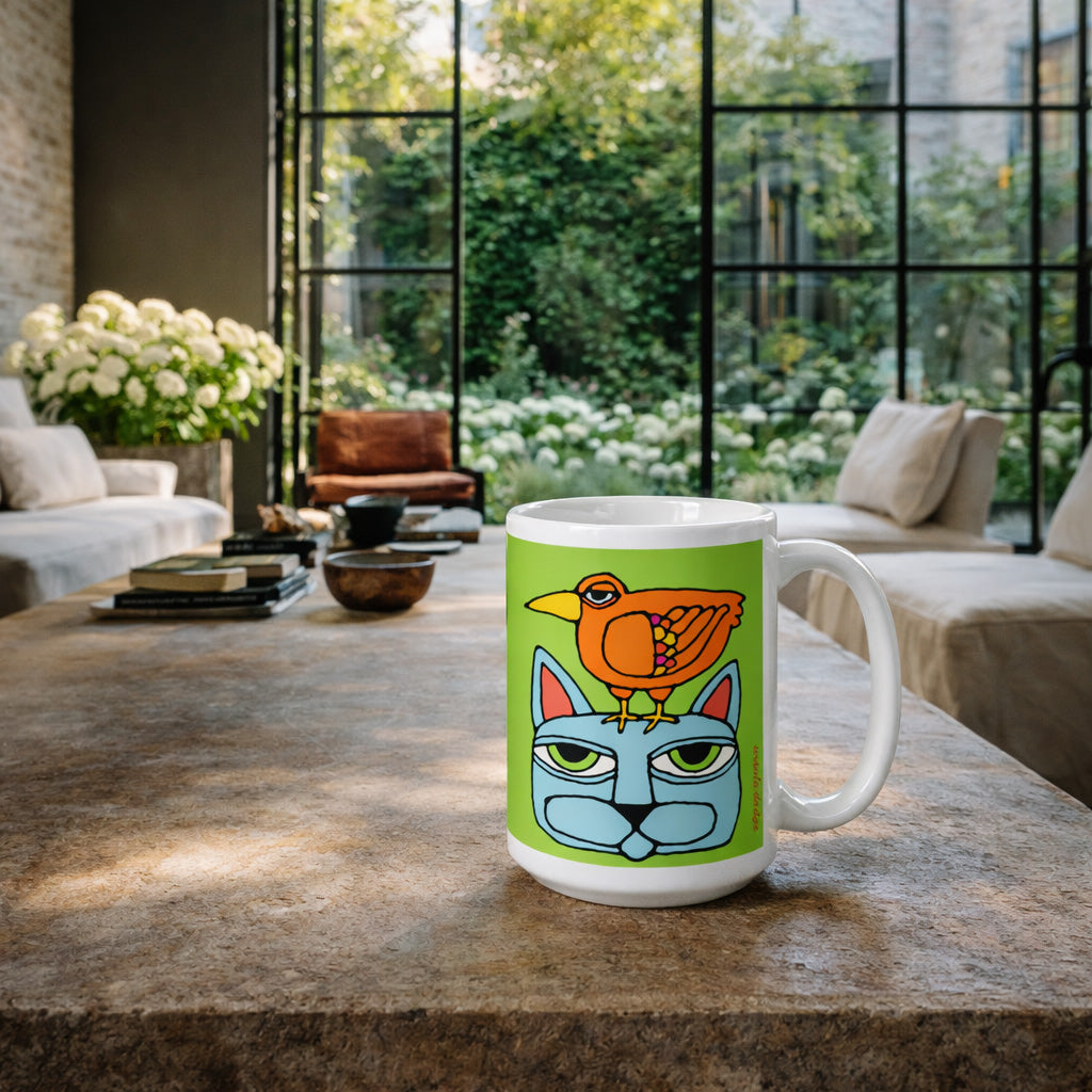 Cat Bird Totem 15 oz mug
